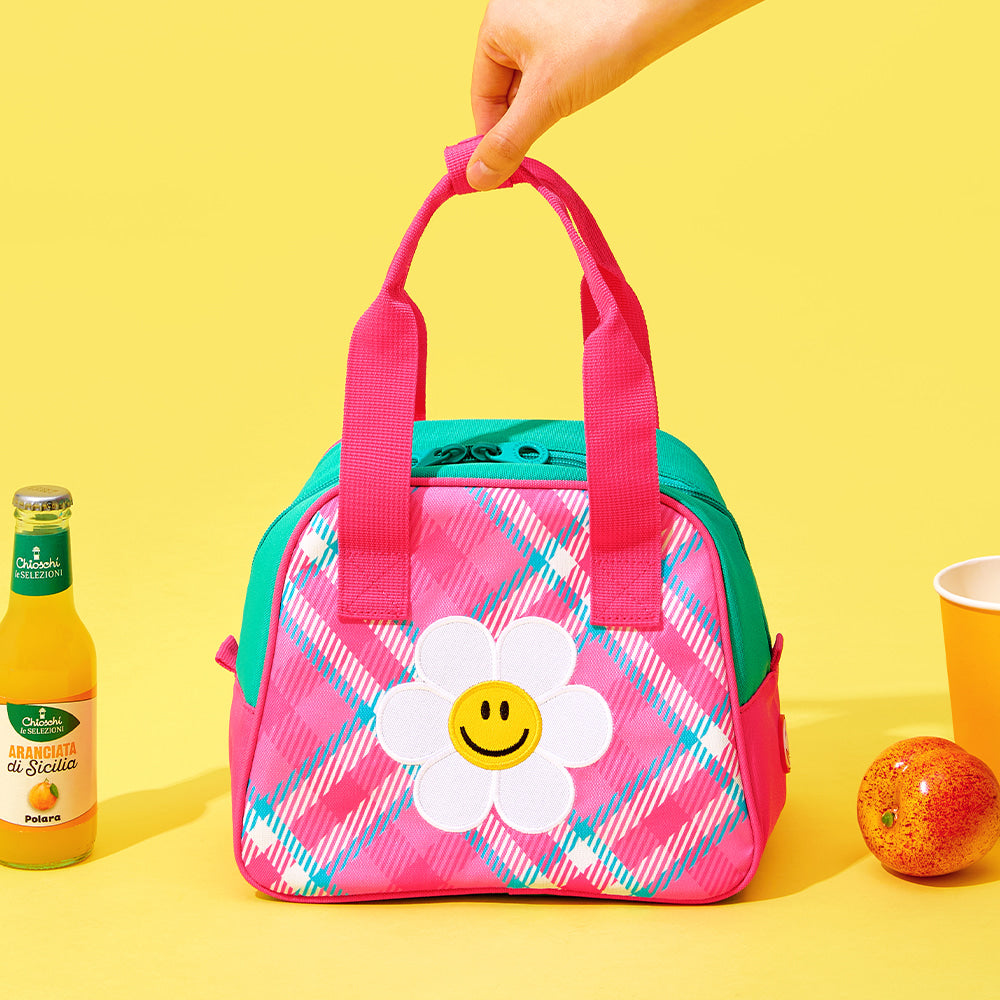 Color block cooler bag - tartan check