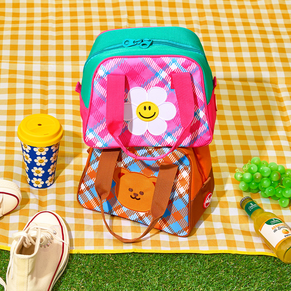 Color block cooler bag - tartan check