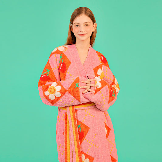 Lounge Robe - Smile Cherry Argyle