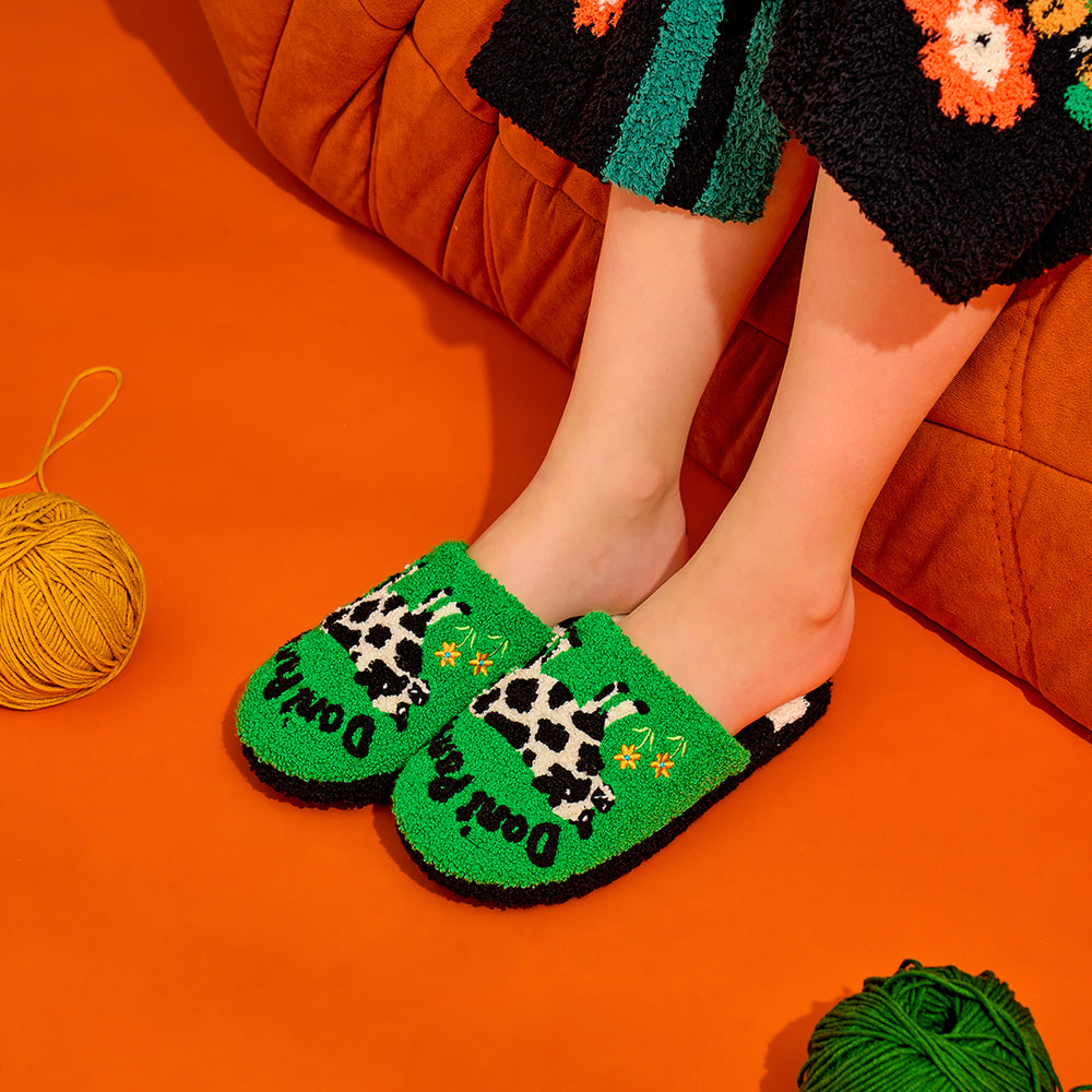 Kids Terry Home Slipper - Don't Panic Green