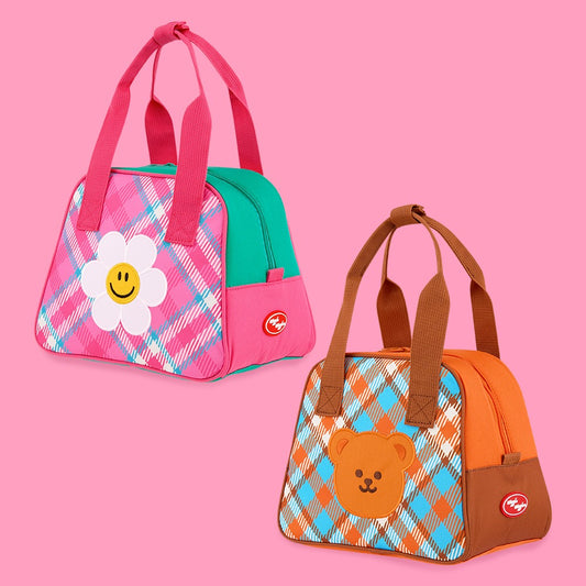 Color block cooler bag - tartan check